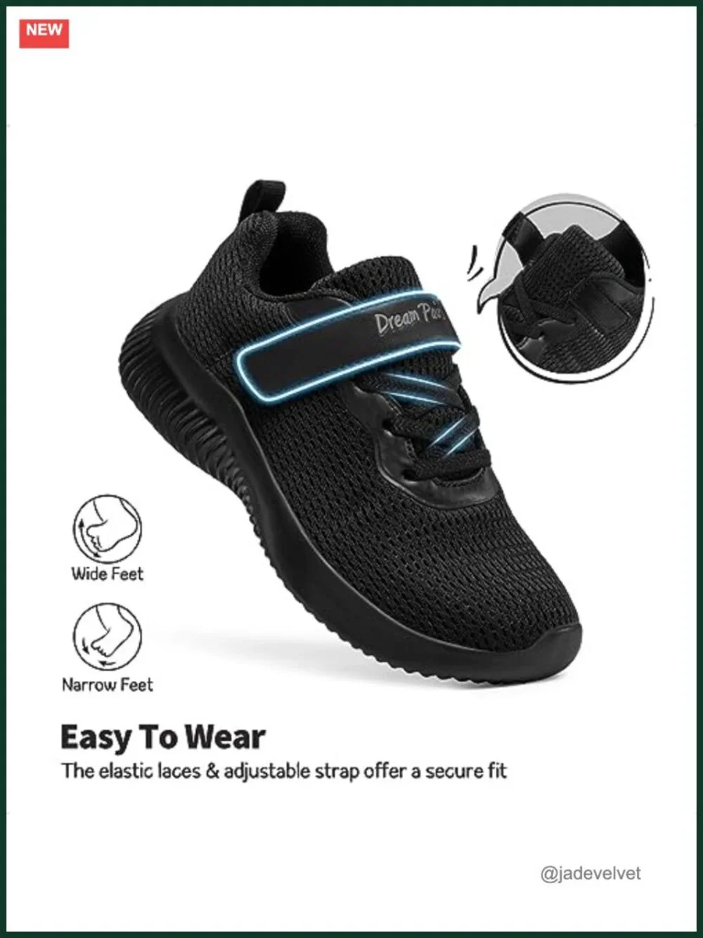 Kids Sneakers Hook-and-Loop Lightweight Breathable Running Tennis Shoes